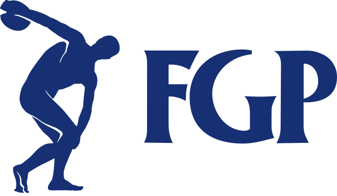 FGP, logo blu con discobolo